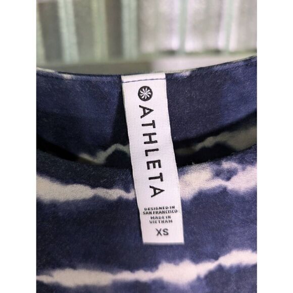 Athleta Santorin Thera Summer Sun Dress Tie Dye Navy Blue White Size Extra Small - Picture 3 of 5